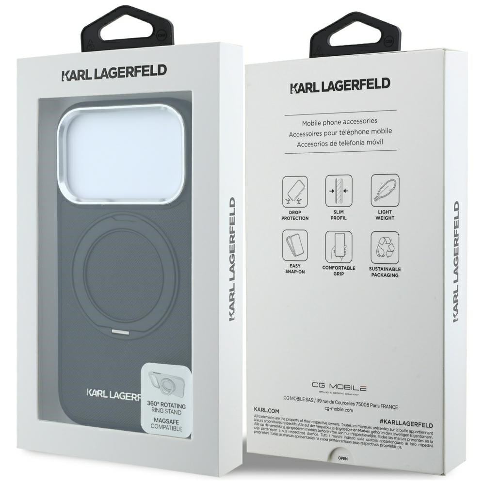 Θήκη MagSafe για Apple iPhone 18 Pro / 17 Pro, Karl Lagerfeld, Ring Stand 360 Saffiano, Μαύρη