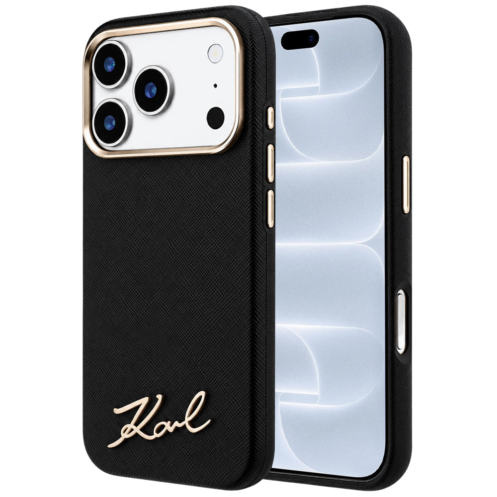 Θήκη MagSafe για Apple iPhone 18 Pro / 17 Pro, Karl Lagerfeld, Saffiano Small Script Metal Logo, Μαύρη