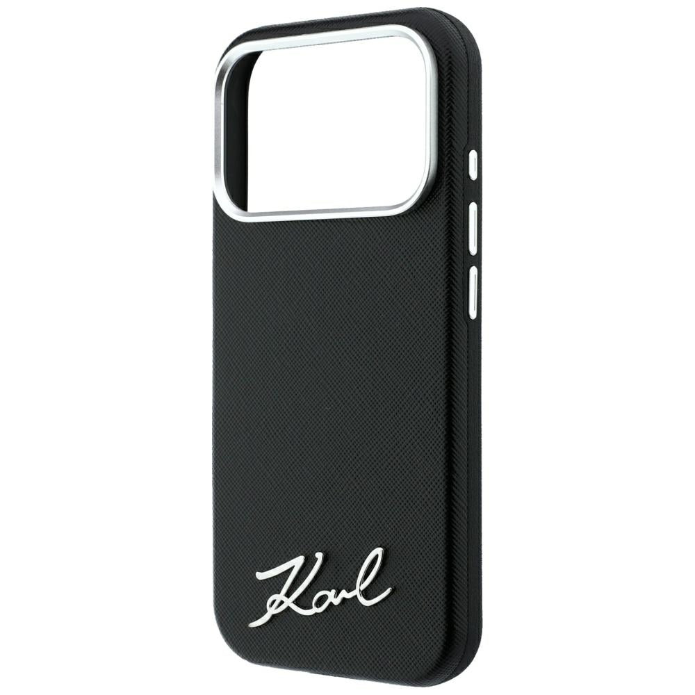 Θήκη MagSafe για Apple iPhone 18 Pro / 17 Pro, Karl Lagerfeld, Saffiano Small Script Metal Logo, Μαύρη
