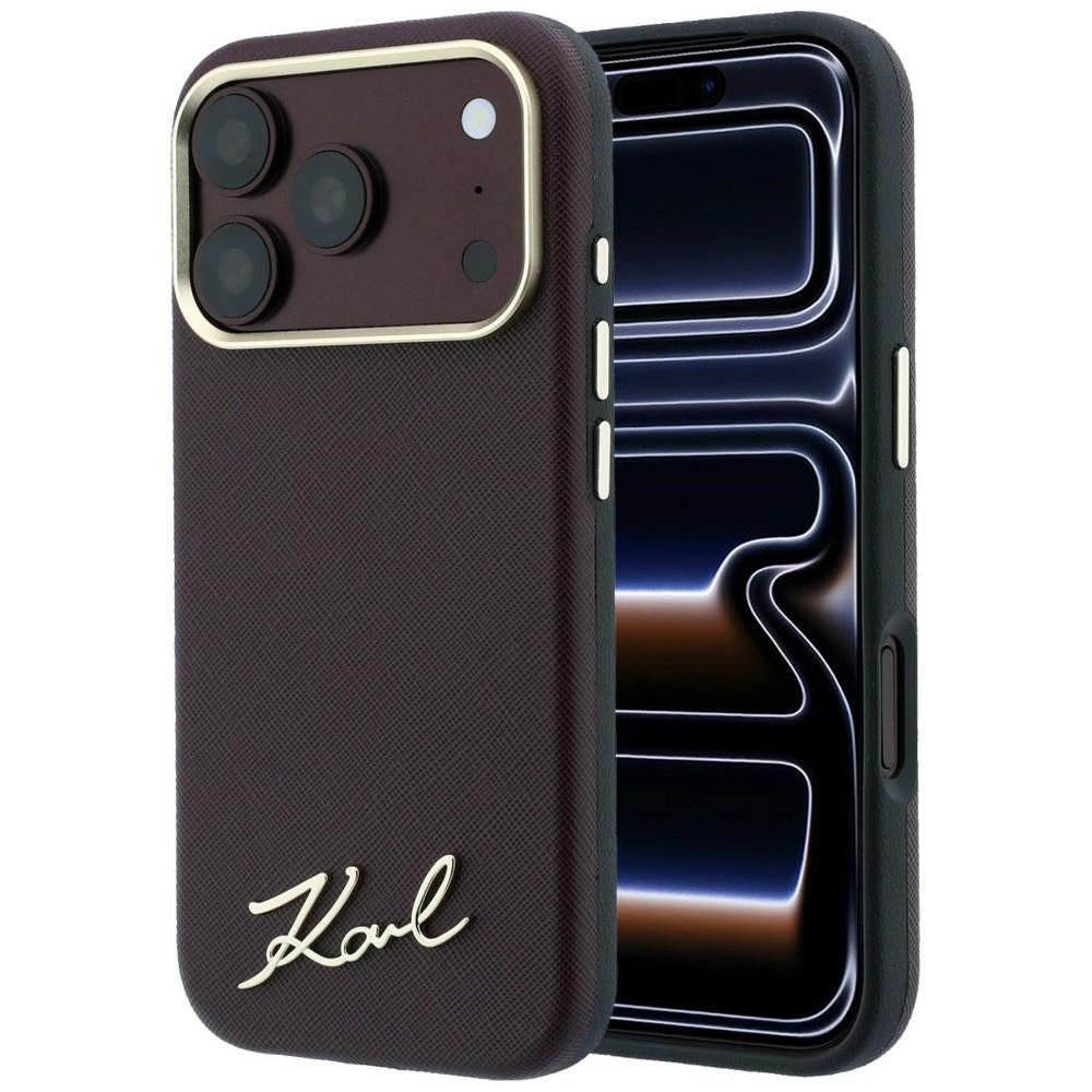 Θήκη MagSafe για Apple iPhone 18 Pro / 17 Pro, Karl Lagerfeld, Saffiano Small Script Metal Logo, Βυσσινί