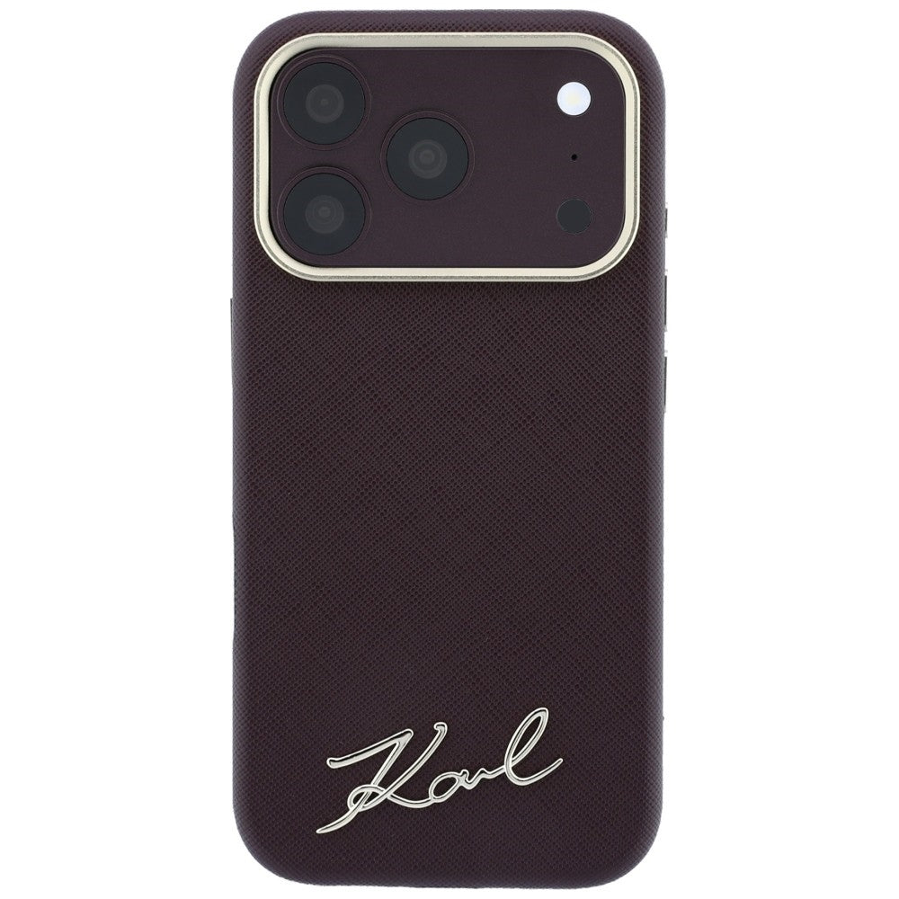 Θήκη MagSafe για Apple iPhone 18 Pro / 17 Pro, Karl Lagerfeld, Saffiano Small Script Metal Logo, Βυσσινί