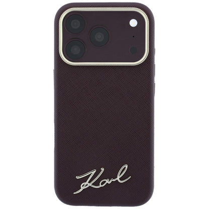 Θήκη MagSafe για Apple iPhone 18 Pro / 17 Pro, Karl Lagerfeld, Saffiano Small Script Metal Logo, Βυσσινί