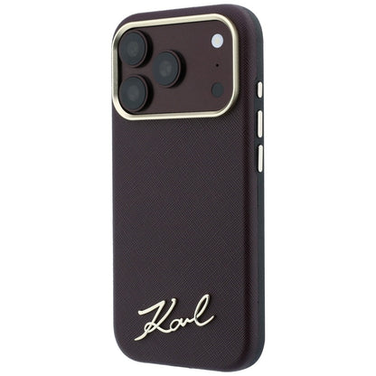 Θήκη MagSafe για Apple iPhone 18 Pro / 17 Pro, Karl Lagerfeld, Saffiano Small Script Metal Logo, Βυσσινί