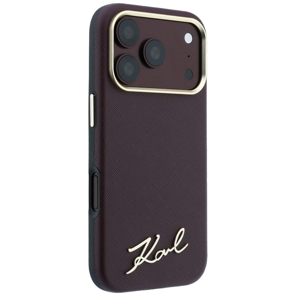 Θήκη MagSafe για Apple iPhone 18 Pro / 17 Pro, Karl Lagerfeld, Saffiano Small Script Metal Logo, Βυσσινί