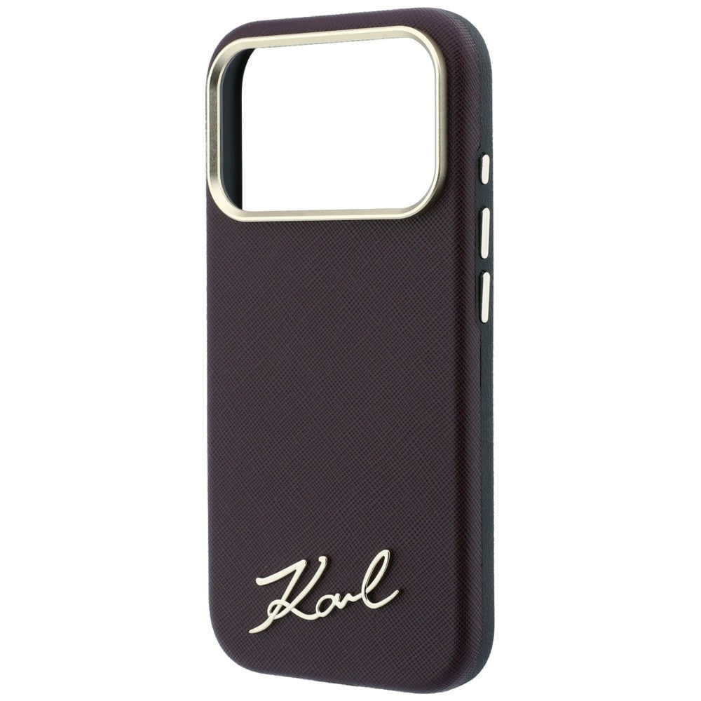 Θήκη MagSafe για Apple iPhone 18 Pro / 17 Pro, Karl Lagerfeld, Saffiano Small Script Metal Logo, Βυσσινί
