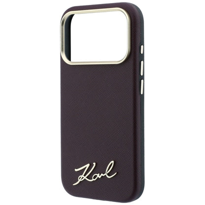 Θήκη MagSafe για Apple iPhone 18 Pro / 17 Pro, Karl Lagerfeld, Saffiano Small Script Metal Logo, Βυσσινί