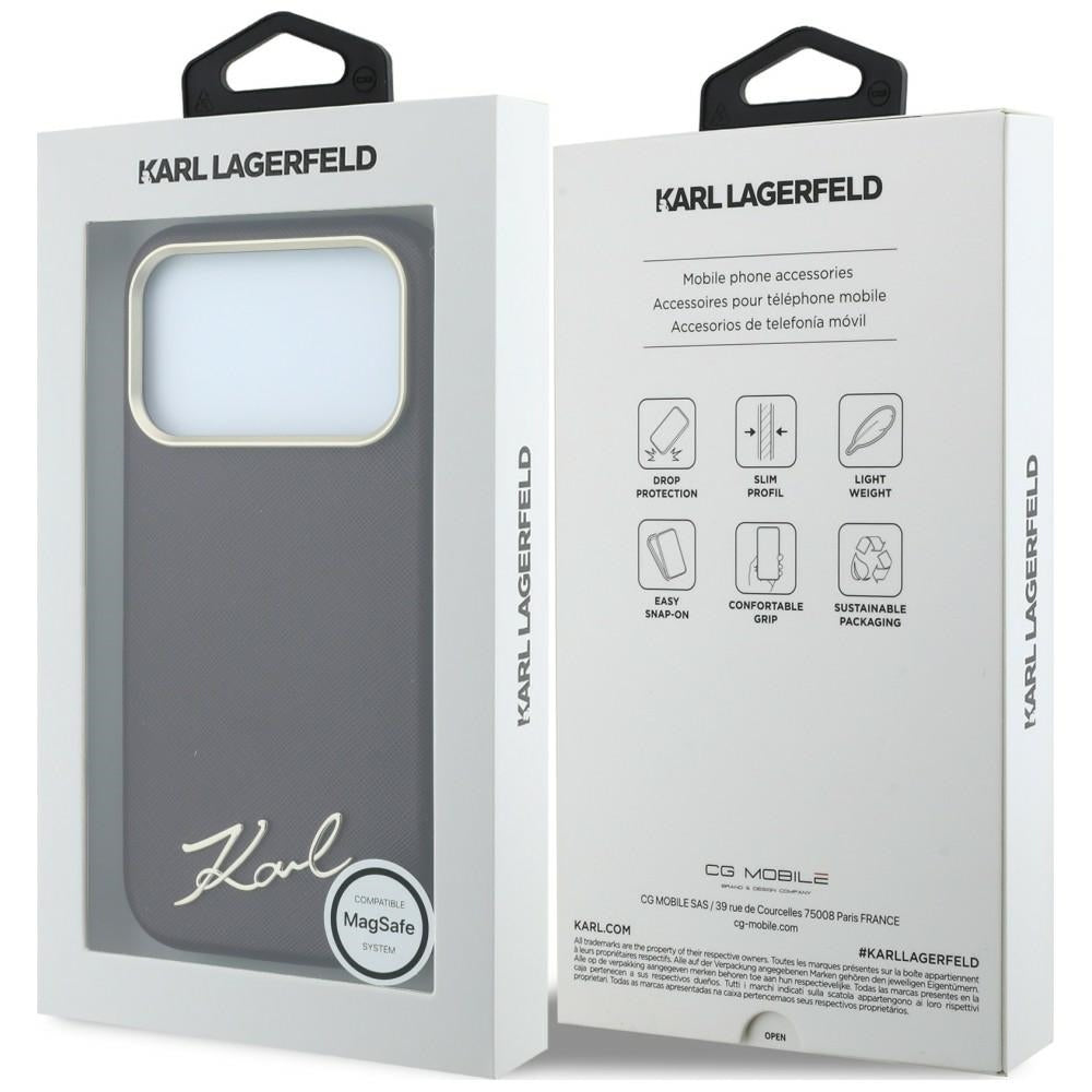 Θήκη MagSafe για Apple iPhone 18 Pro / 17 Pro, Karl Lagerfeld, Saffiano Small Script Metal Logo, Βυσσινί