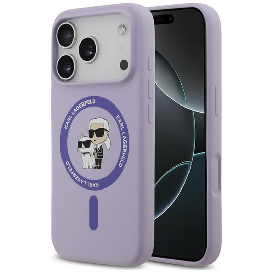 Θήκη MagSafe για Apple iPhone 18 Pro / 17 Pro, Karl Lagerfeld, Silicone Ring Karl & Choupette, Μωβ