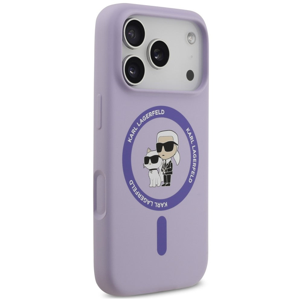 Θήκη MagSafe για Apple iPhone 18 Pro / 17 Pro, Karl Lagerfeld, Silicone Ring Karl & Choupette, Μωβ