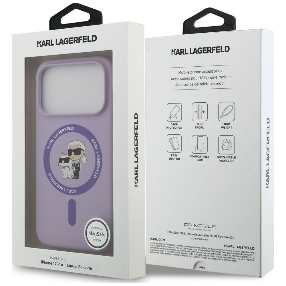 Θήκη MagSafe για Apple iPhone 18 Pro / 17 Pro, Karl Lagerfeld, Silicone Ring Karl & Choupette, Μωβ