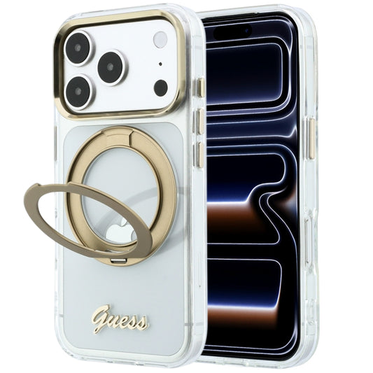 Θήκη MagSafe για Apple iPhone 18 Pro, Guess, Ring Stand Script Metal Logo, Διαφανής