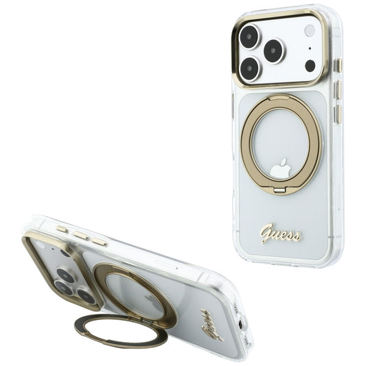 Θήκη MagSafe για Apple iPhone 18 Pro, Guess, Ring Stand Script Metal Logo, Διαφανής