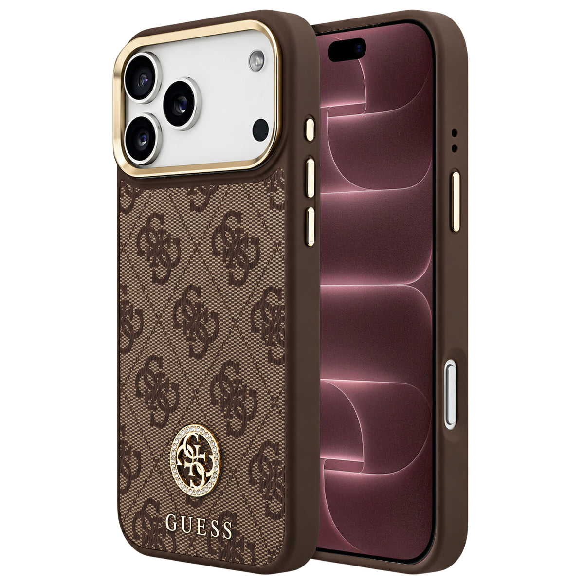 Θήκη MagSafe για Apple iPhone 18 Pro Max / 17 Pro Max, Guess, 4G Strass Logo, Καφέ