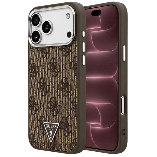 Θήκη MagSafe για Apple iPhone 18 Pro Max / 17 Pro Max, Guess, 4G Triangle Logo, Καφέ Ασημί