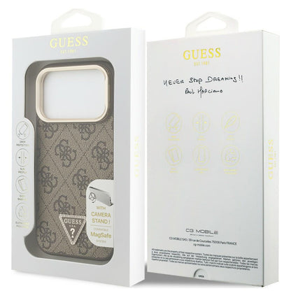 Θήκη MagSafe για Apple iPhone 18 Pro Max / 17 Pro Max, Guess, 4G Triangle Logo & Stand Camera, Καφέ