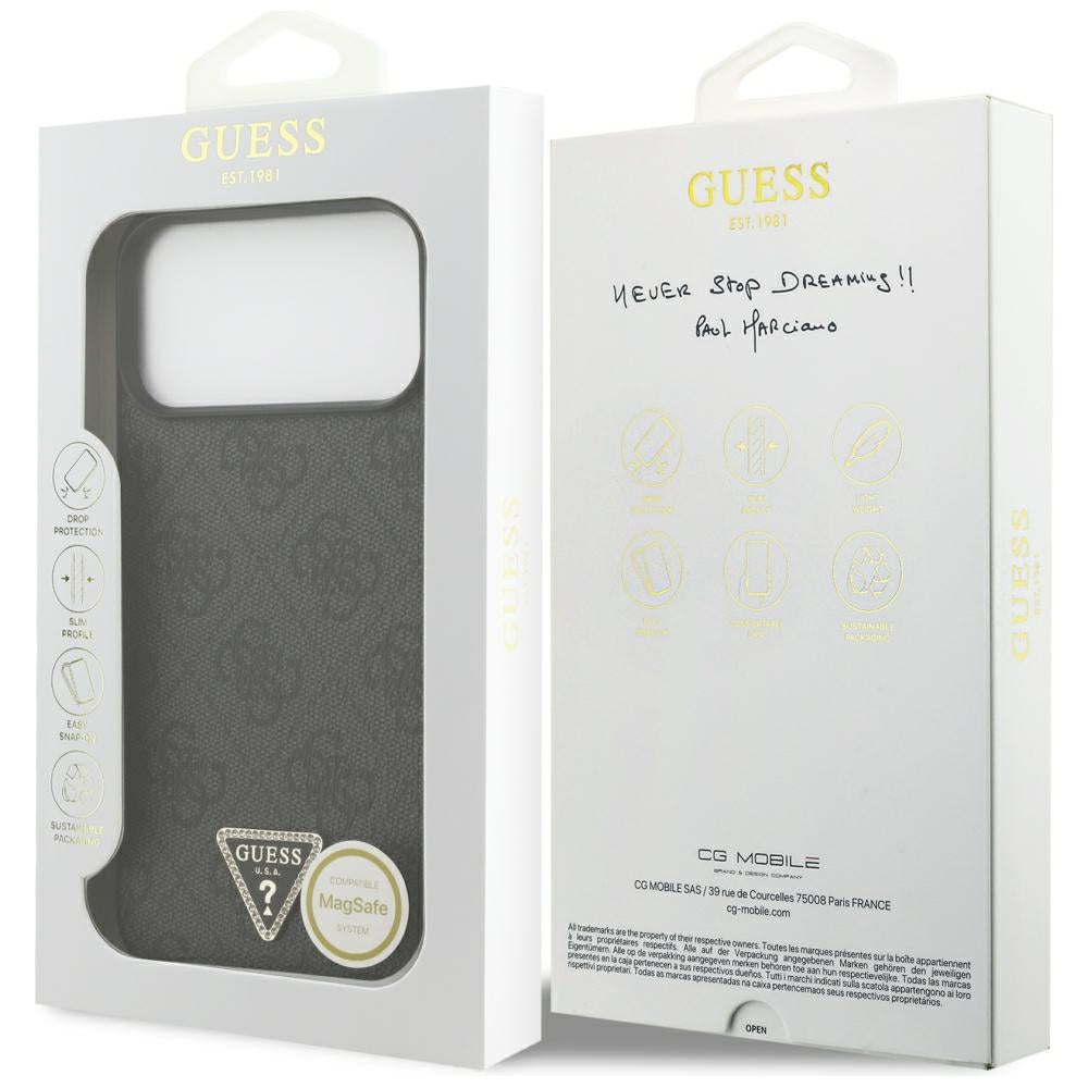 Θήκη MagSafe για Apple iPhone 18 Pro Max / 17 Pro Max, Guess, 4G Triangle Strass, Μαύρη