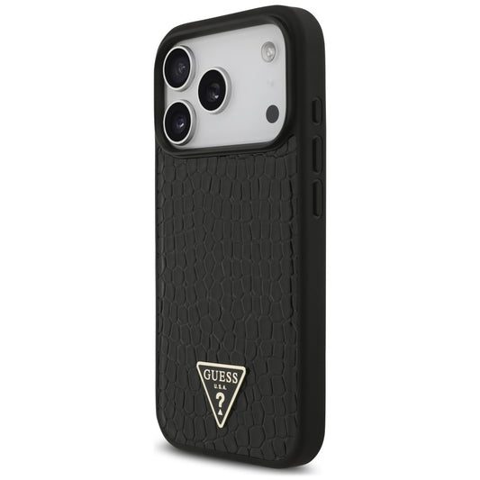 Θήκη MagSafe για Apple iPhone 18 Pro Max / 17 Pro Max, Guess, Croco Triangle Logo, Μαύρη