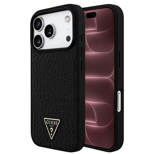 Θήκη MagSafe για Apple iPhone 18 Pro Max / 17 Pro Max, Guess, Croco Triangle Logo, Μαύρη