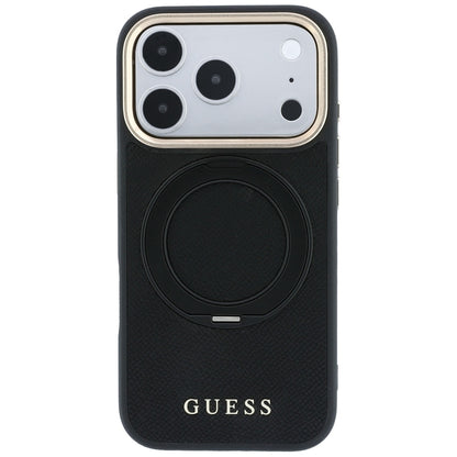 Θήκη MagSafe για Apple iPhone 18 Pro Max / 17 Pro Max, Guess, Grained Ring Stand 360 Classic, Μαύρη