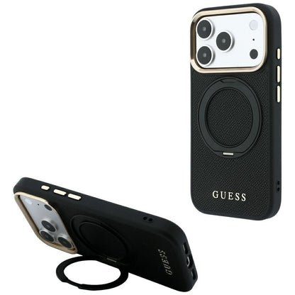 Θήκη MagSafe για Apple iPhone 18 Pro Max / 17 Pro Max, Guess, Grained Ring Stand 360 Classic, Μαύρη
