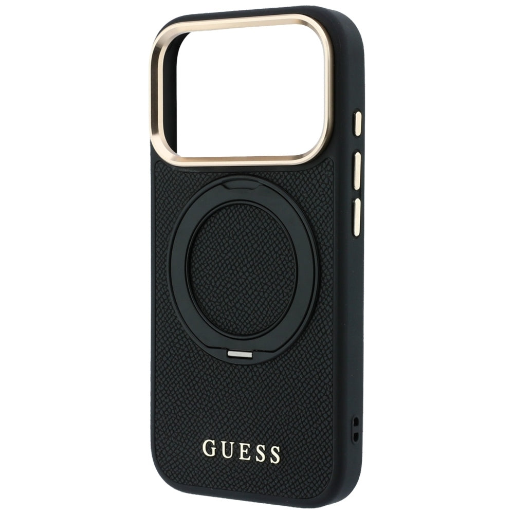 Θήκη MagSafe για Apple iPhone 18 Pro Max / 17 Pro Max, Guess, Grained Ring Stand 360 Classic, Μαύρη