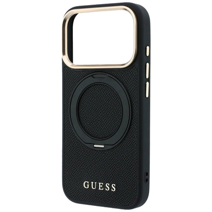 Θήκη MagSafe για Apple iPhone 18 Pro Max / 17 Pro Max, Guess, Grained Ring Stand 360 Classic, Μαύρη