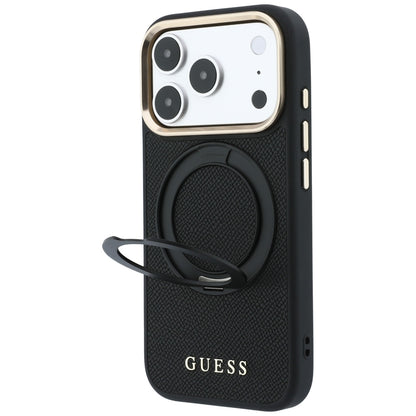 Θήκη MagSafe για Apple iPhone 18 Pro Max / 17 Pro Max, Guess, Grained Ring Stand 360 Classic, Μαύρη