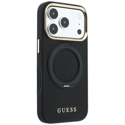 Θήκη MagSafe για Apple iPhone 18 Pro Max / 17 Pro Max, Guess, Grained Ring Stand 360 Classic, Μαύρη