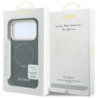 Θήκη MagSafe για Apple iPhone 18 Pro Max / 17 Pro Max, Guess, Grained Ring Stand 360 Classic, Μαύρη