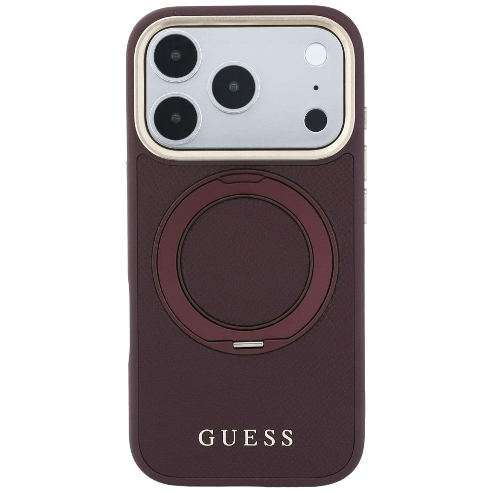 Θήκη MagSafe για Apple iPhone 18 Pro Max / 17 Pro Max, Guess, Grained Ring Stand 360 Classic, Βυσσινί