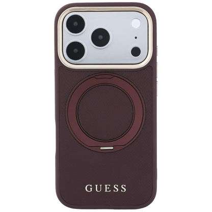 Θήκη MagSafe για Apple iPhone 18 Pro Max / 17 Pro Max, Guess, Grained Ring Stand 360 Classic, Βυσσινί