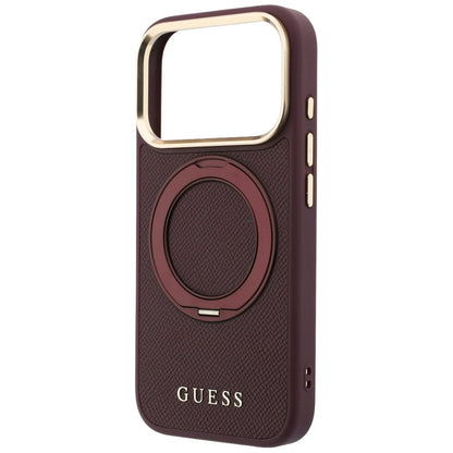 Θήκη MagSafe για Apple iPhone 18 Pro Max / 17 Pro Max, Guess, Grained Ring Stand 360 Classic, Βυσσινί