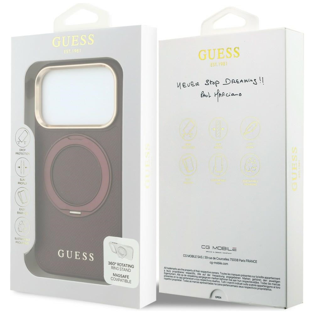Θήκη MagSafe για Apple iPhone 18 Pro Max / 17 Pro Max, Guess, Grained Ring Stand 360 Classic, Βυσσινί