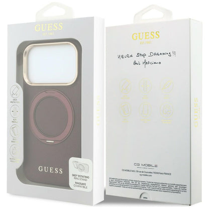 Θήκη MagSafe για Apple iPhone 18 Pro Max / 17 Pro Max, Guess, Grained Ring Stand 360 Classic, Βυσσινί