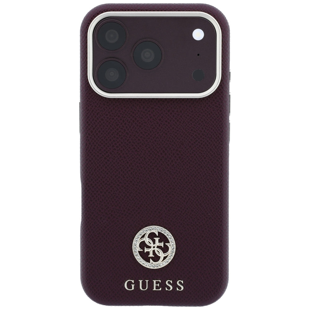 Θήκη MagSafe για Apple iPhone 18 Pro Max / 17 Pro Max, Guess, με στρογγυλό ανάγλυφο λογότυπο στρας, Βυσσινί