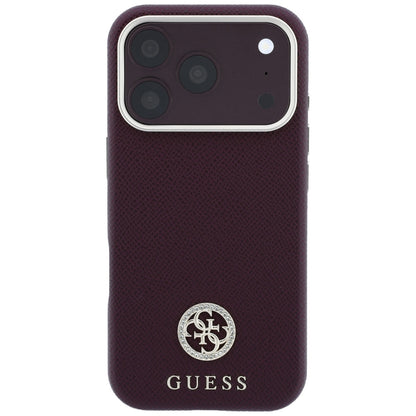 Θήκη MagSafe για Apple iPhone 18 Pro Max / 17 Pro Max, Guess, με στρογγυλό ανάγλυφο λογότυπο στρας, Βυσσινί