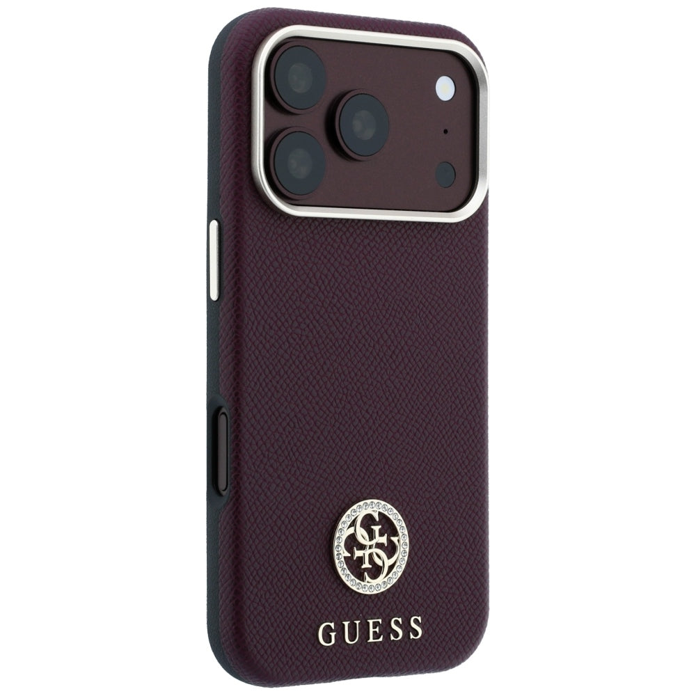 Θήκη MagSafe για Apple iPhone 18 Pro Max / 17 Pro Max, Guess, με στρογγυλό ανάγλυφο λογότυπο στρας, Βυσσινί