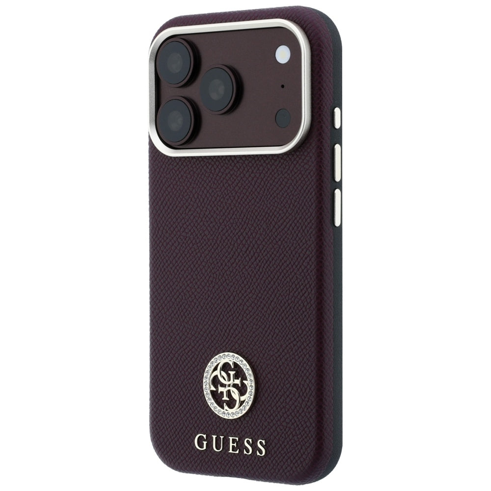 Θήκη MagSafe για Apple iPhone 18 Pro Max / 17 Pro Max, Guess, με στρογγυλό ανάγλυφο λογότυπο στρας, Βυσσινί