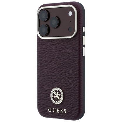 Θήκη MagSafe για Apple iPhone 18 Pro Max / 17 Pro Max, Guess, με στρογγυλό ανάγλυφο λογότυπο στρας, Βυσσινί