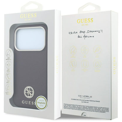 Θήκη MagSafe για Apple iPhone 18 Pro Max / 17 Pro Max, Guess, με στρογγυλό ανάγλυφο λογότυπο στρας, Βυσσινί