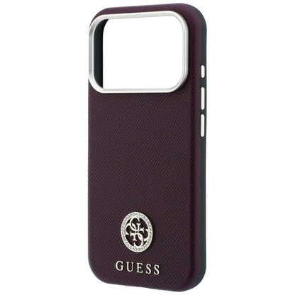 Θήκη MagSafe για Apple iPhone 18 Pro Max / 17 Pro Max, Guess, με στρογγυλό ανάγλυφο λογότυπο στρας, Βυσσινί