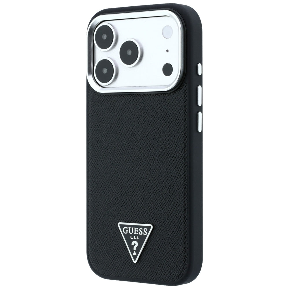 MagSafe Case for Apple iPhone 18 Pro Max / 17 Pro Max, Guess, Grained Triangle Logo, Black