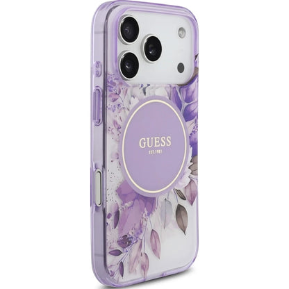 Θήκη MagSafe για Apple iPhone 18 Pro Max / 17 Pro Max, Guess, IML Flowers with Pearl Strap, Μωβ