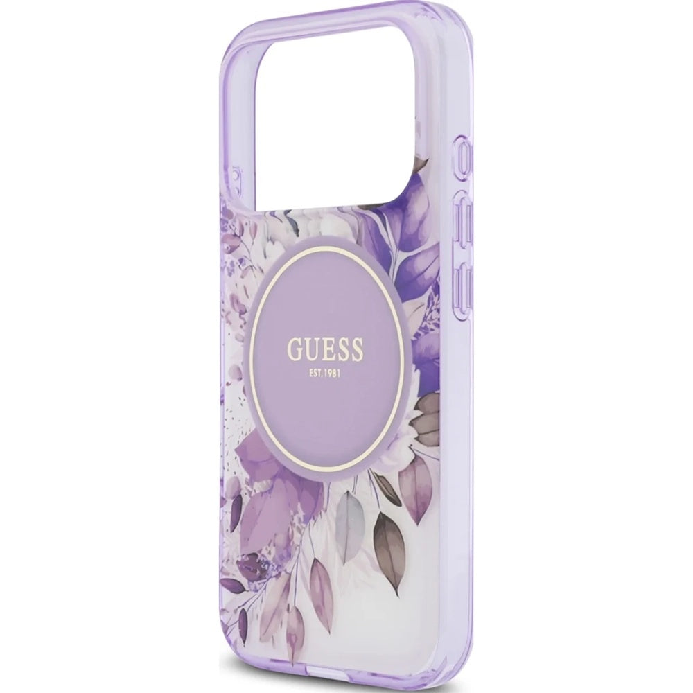 Θήκη MagSafe για Apple iPhone 18 Pro Max / 17 Pro Max, Guess, IML Flowers with Pearl Strap, Μωβ