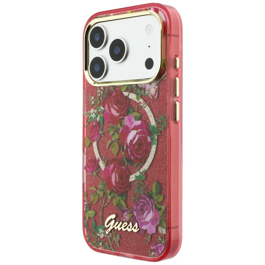 Θήκη MagSafe για Apple iPhone 18 Pro Max / 17 Pro Max, Guess, IML Glitter Blossom Roses, Βυσσινί