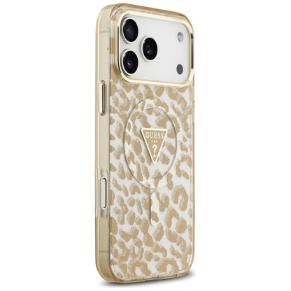 Θήκη MagSafe για Apple iPhone 18 Pro Max / 17 Pro Max, Guess, Λογότυπο Τρίγωνο με Λεοπάρ Γκλίτερ, Καφέ