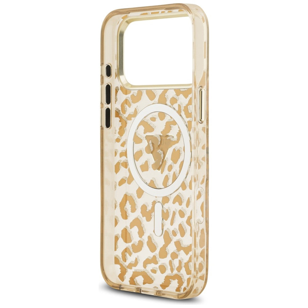 Θήκη MagSafe για Apple iPhone 18 Pro Max / 17 Pro Max, Guess, Λογότυπο Τρίγωνο με Λεοπάρ Γκλίτερ, Καφέ