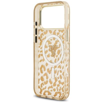 Θήκη MagSafe για Apple iPhone 18 Pro Max / 17 Pro Max, Guess, Λογότυπο Τρίγωνο με Λεοπάρ Γκλίτερ, Καφέ