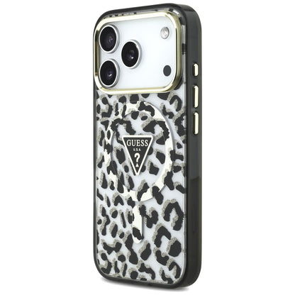 Θήκη MagSafe για Apple iPhone 18 Pro Max / 17 Pro Max, Guess, Leopard Glitter Triangle Logo, Μαύρο