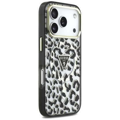 Θήκη MagSafe για Apple iPhone 18 Pro Max / 17 Pro Max, Guess, Leopard Glitter Triangle Logo, Μαύρο